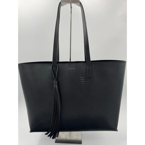 Saint Laurent Large Black Leather Perforated Logo Tote with Tassel – Full Set - Picture 2 of 9